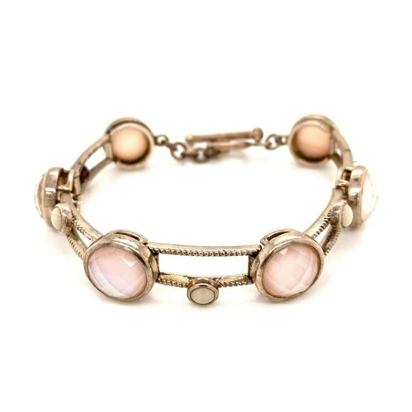 DSGR WK Sterling Silver, Mother of Pearl 7 ½" Checkerboard Cut Toggle Bracelet - Picture 1 of 6